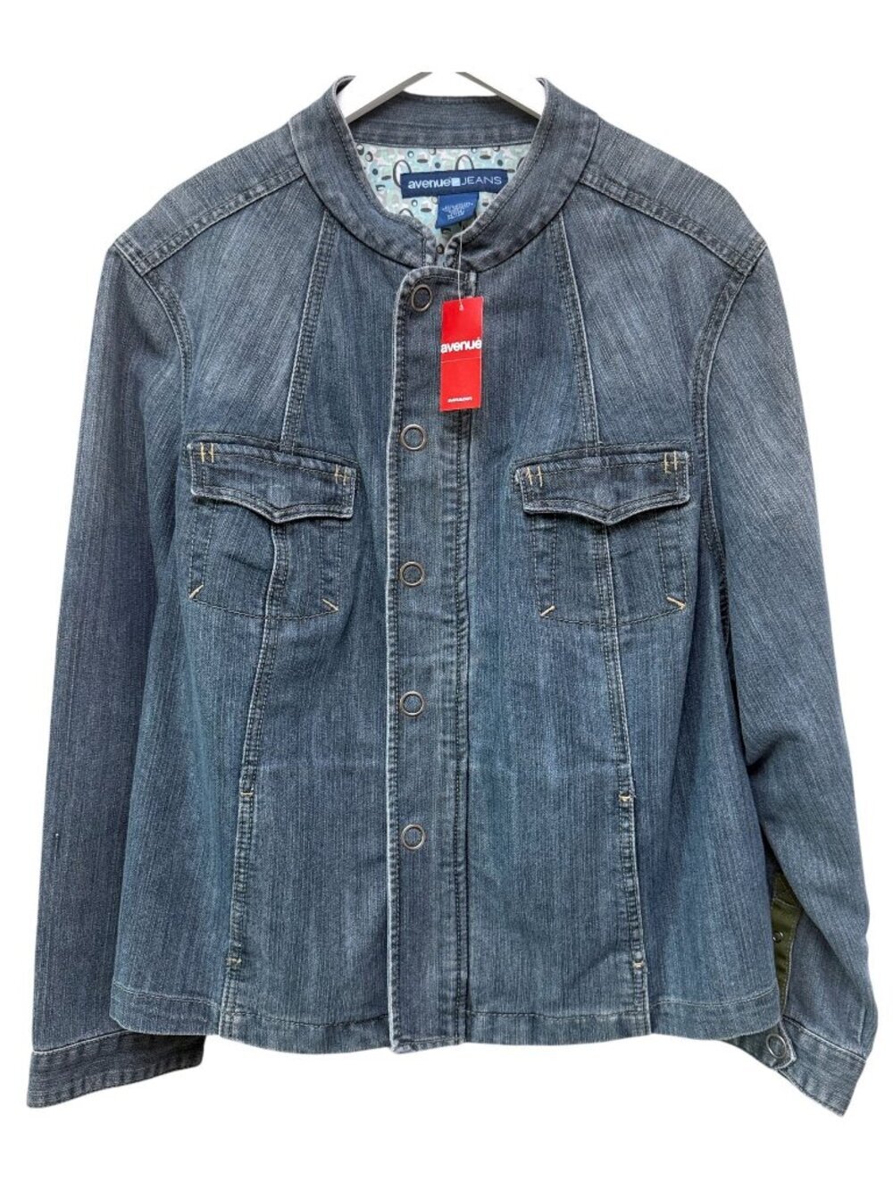 Avenue Jean Jacket Plus Size 26 / 28 Blue Denim Stretch Zip Snap Front NWT